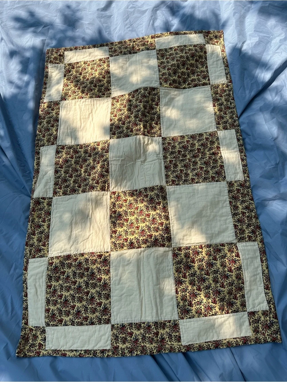 Vintage Handmade Patchwork Quilt Checkerboard. Cottagecore. Rustic.Granny. 50x33